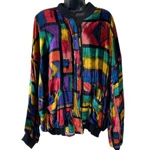 effeci vintage velvet abstract print bomber jacket